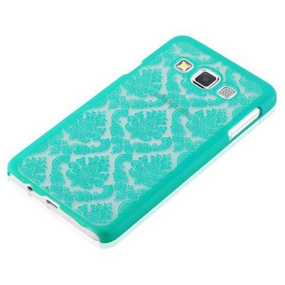 Cadorabo Hülle für Samsung Galaxy A3 2015 Schutz Hülle in Grün Hard Case Schutzhülle Blumen Etui Handyhülle