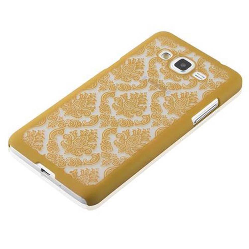 Cadorabo Hülle für Samsung Galaxy GRAND PRIME Schutz Hülle in Gold Hard Case Schutzhülle Blumen Etui Handyhülle