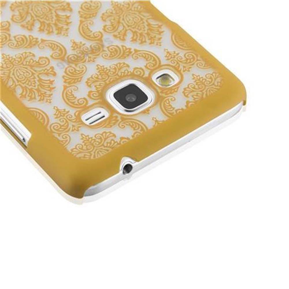 Cadorabo Hülle für Samsung Galaxy GRAND PRIME Schutz Hülle in Gold Hard Case Schutzhülle Blumen Etui Handyhülle