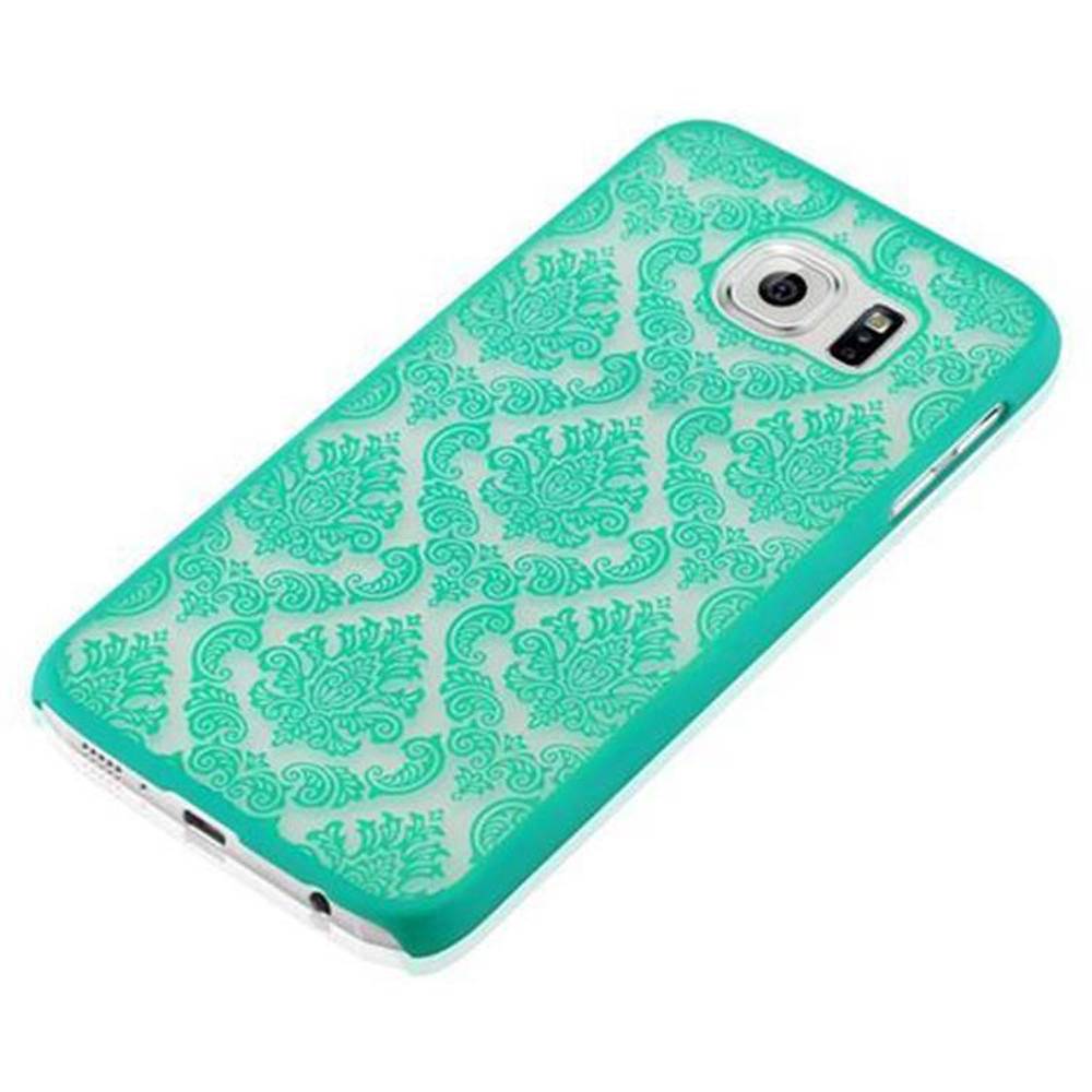 Cadorabo Hülle für Samsung Galaxy S6 Schutz Hülle in Grün Hard Case Schutzhülle Blumen Etui Handyhülle