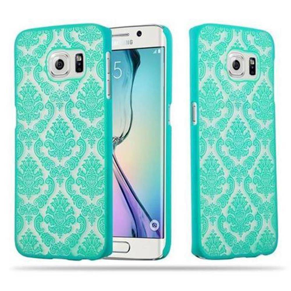 Cadorabo Hülle für Samsung Galaxy S6 EDGE Schutz Hülle in Grün Hard Case Schutzhülle Blumen Etui Handyhülle