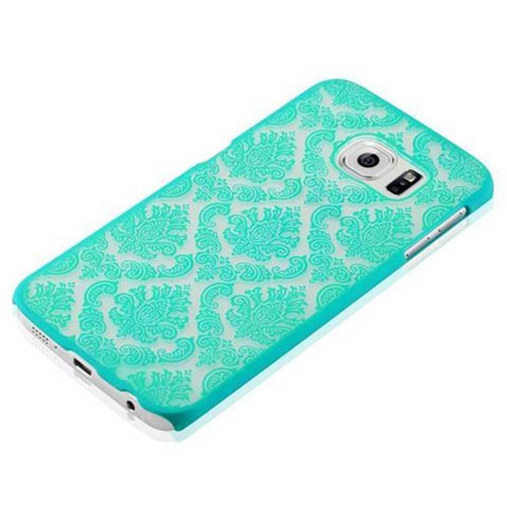 Cadorabo Hülle für Samsung Galaxy S6 EDGE Schutz Hülle in Grün Hard Case Schutzhülle Blumen Etui Handyhülle