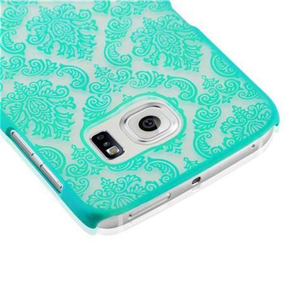 Cadorabo Hülle für Samsung Galaxy S6 EDGE Schutz Hülle in Grün Hard Case Schutzhülle Blumen Etui Handyhülle