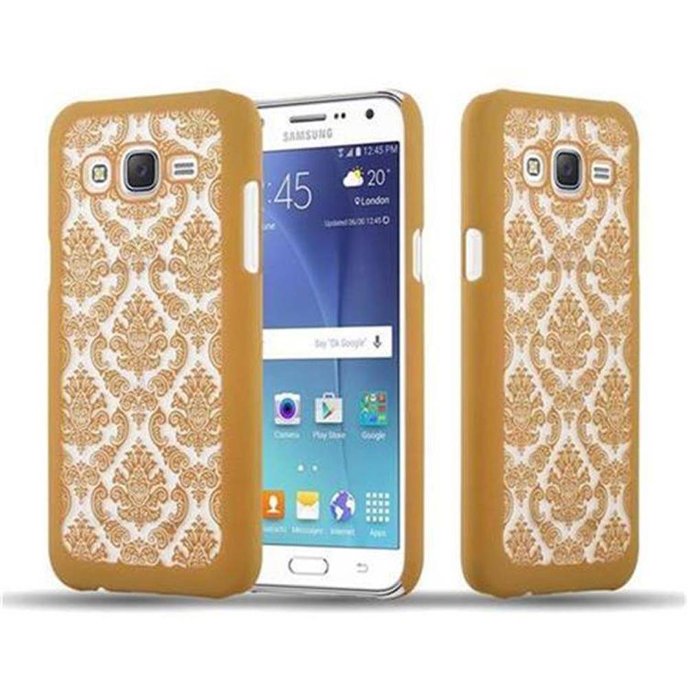 Cadorabo Hülle für Samsung Galaxy J5 2015 Schutz Hülle in Gold Hard Case Schutzhülle Blumen Etui Handyhülle
