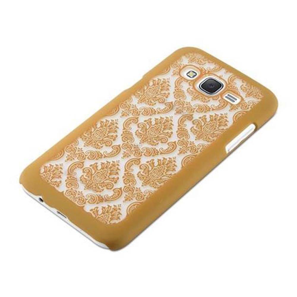 Cadorabo Hülle für Samsung Galaxy J5 2015 Schutz Hülle in Gold Hard Case Schutzhülle Blumen Etui Handyhülle