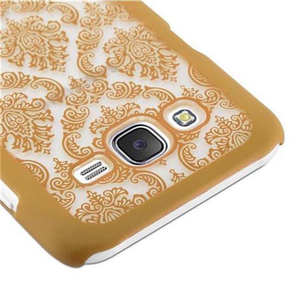 Cadorabo Hülle für Samsung Galaxy J5 2015 Schutz Hülle in Gold Hard Case Schutzhülle Blumen Etui Handyhülle
