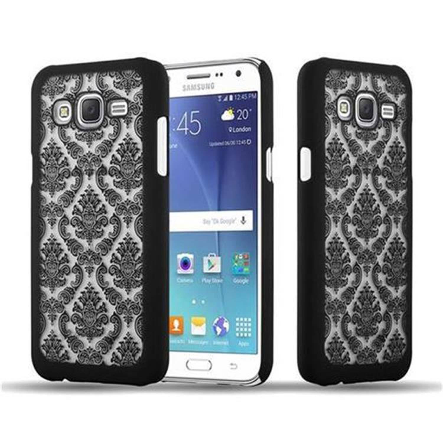 Cadorabo Hülle für Samsung Galaxy J5 2015 Schutz Hülle in Schwarz Hard Case Schutzhülle Blumen Etui Handyhülle