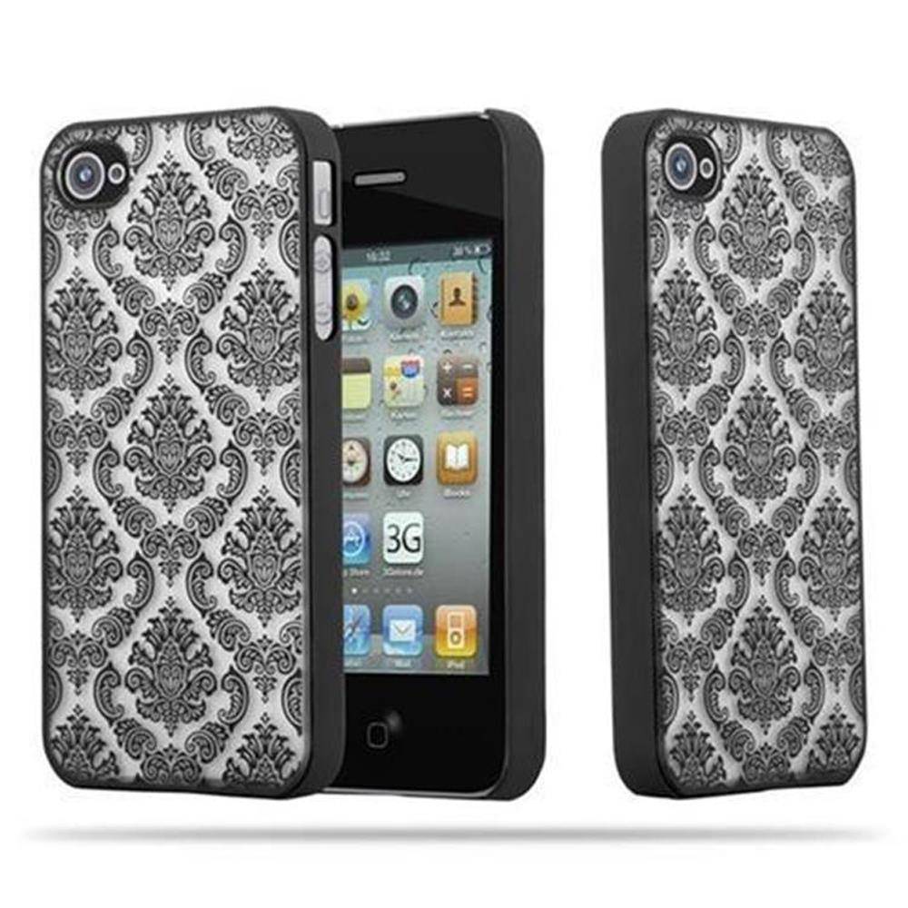 Cadorabo Hülle für Apple iPhone 4 / 4S Schutz Hülle in Schwarz Hard Case Schutzhülle Blumen Etui Handyhülle
