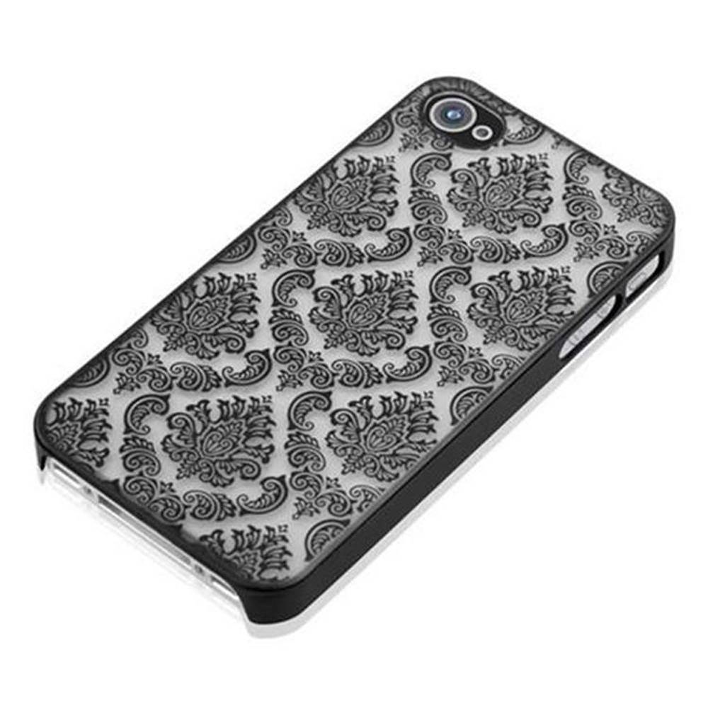 Cadorabo Hülle für Apple iPhone 4 / 4S Schutz Hülle in Schwarz Hard Case Schutzhülle Blumen Etui Handyhülle