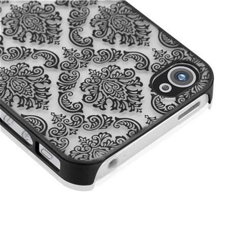 Cadorabo Hülle für Apple iPhone 4 / 4S Schutz Hülle in Schwarz Hard Case Schutzhülle Blumen Etui Handyhülle
