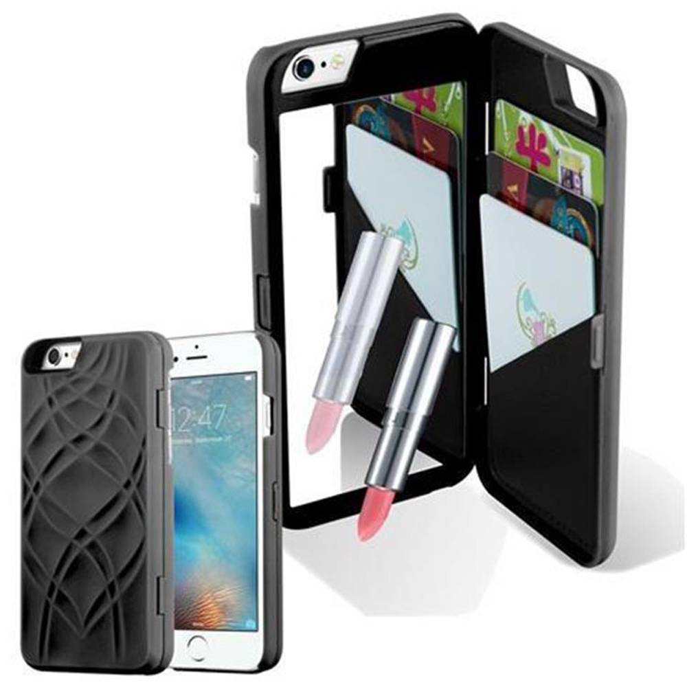 Cadorabo Hülle für Apple iPhone 6 PLUS / 6S PLUS in Schwarz Hard Case Handyhülle Schutzhülle mit Spiegel Kartenfächern