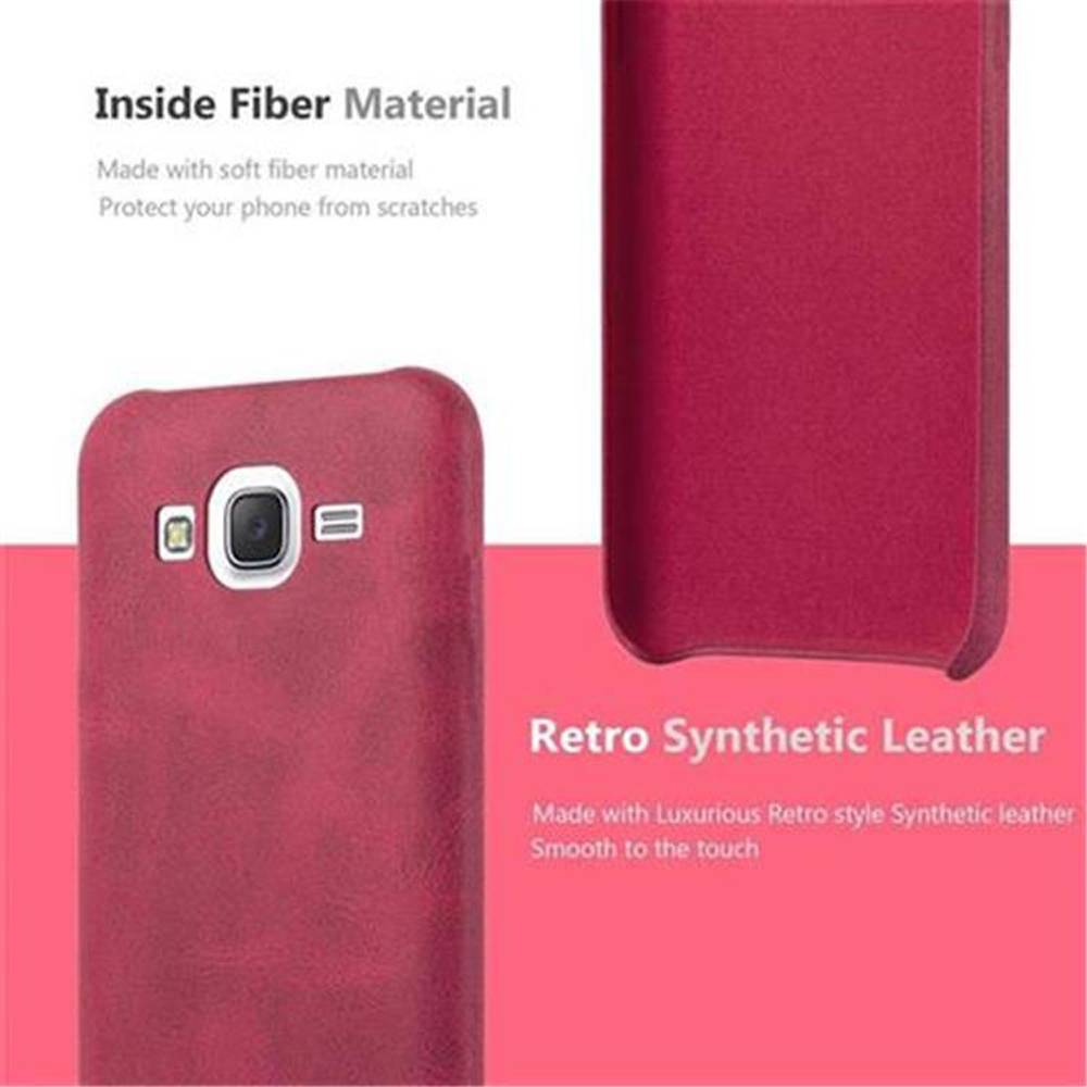 Cadorabo Schutzhülle für Samsung Galaxy J5 2015 Hülle in Rot Hard Case Handyhülle Kunstleder Etui