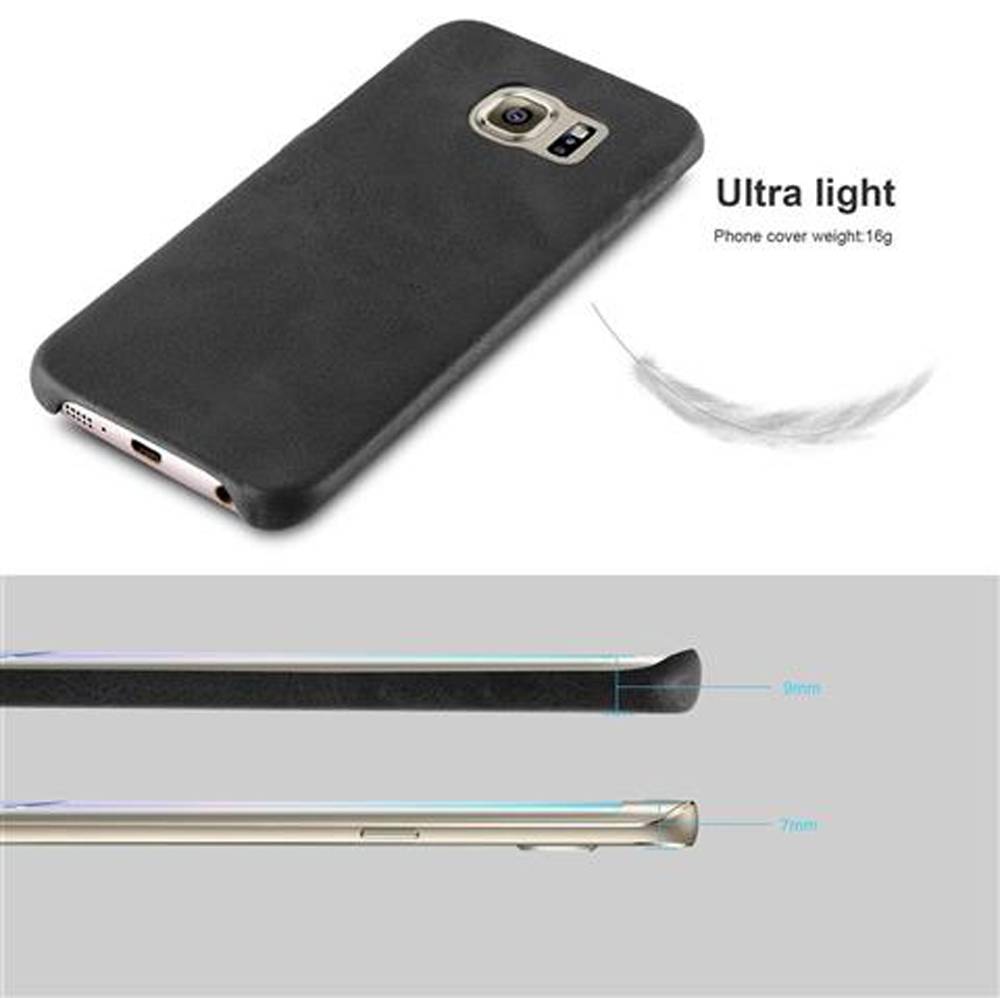 Cadorabo Schutzhülle für Samsung Galaxy S6 EDGE Hülle in Schwarz Hard Case Handyhülle Kunstleder Etui