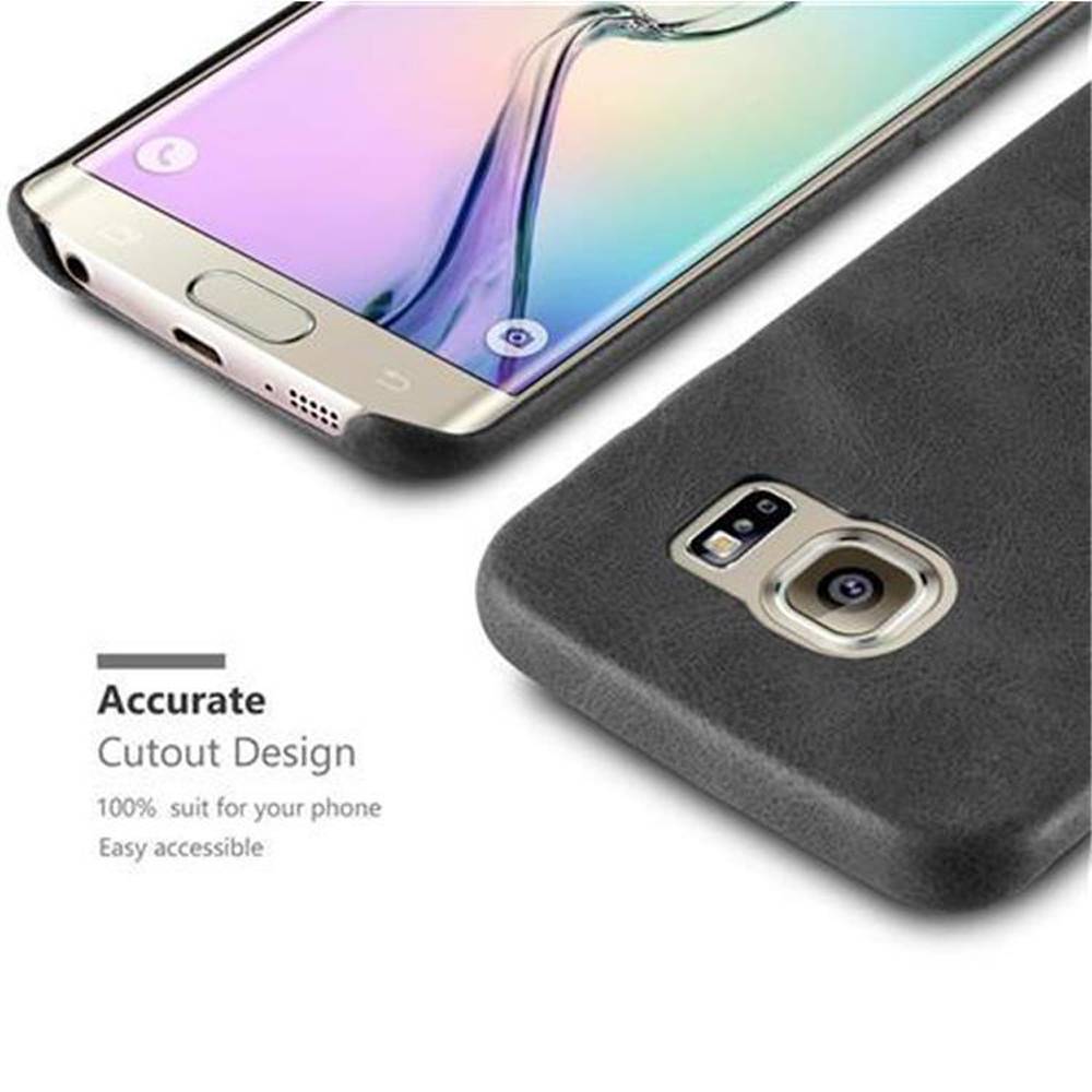 Cadorabo Schutzhülle für Samsung Galaxy S6 EDGE Hülle in Schwarz Hard Case Handyhülle Kunstleder Etui