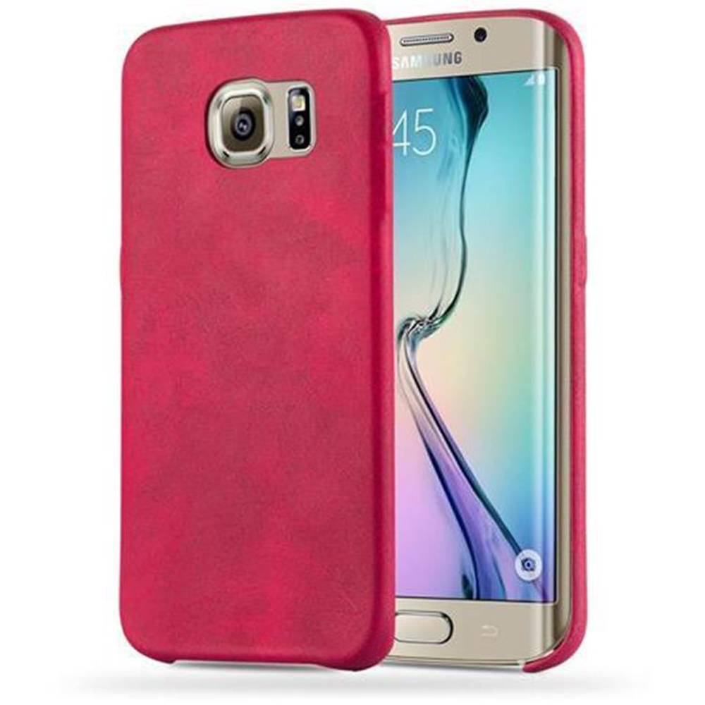 Cadorabo Schutzhülle für Samsung Galaxy S6 EDGE Hülle in Rot Hard Case Handyhülle Kunstleder Etui