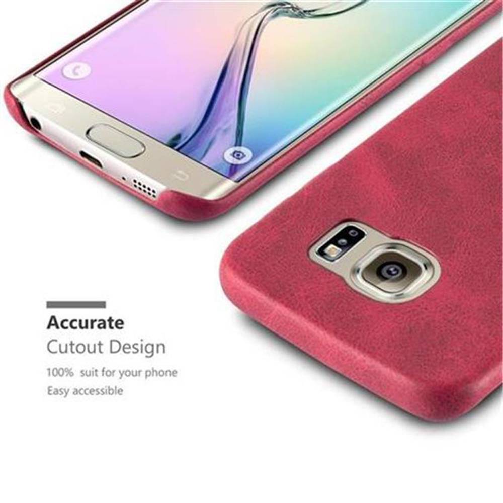 Cadorabo Schutzhülle für Samsung Galaxy S6 EDGE Hülle in Rot Hard Case Handyhülle Kunstleder Etui