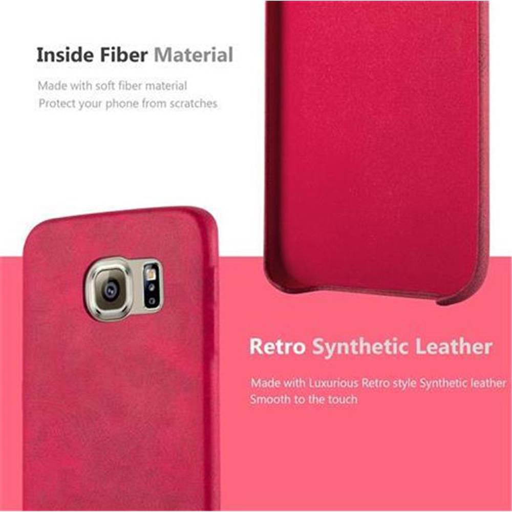 Cadorabo Schutzhülle für Samsung Galaxy S6 EDGE Hülle in Rot Hard Case Handyhülle Kunstleder Etui