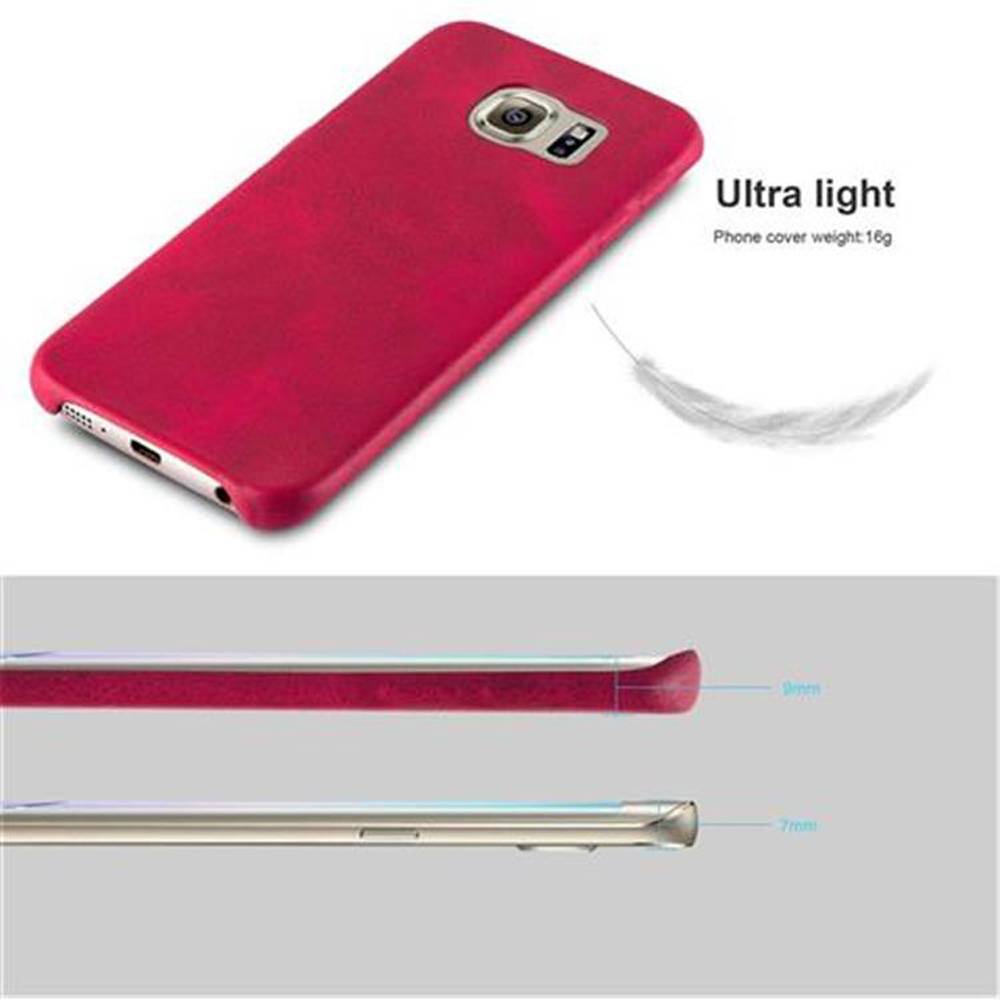 Cadorabo Schutzhülle für Samsung Galaxy S6 EDGE Hülle in Rot Hard Case Handyhülle Kunstleder Etui