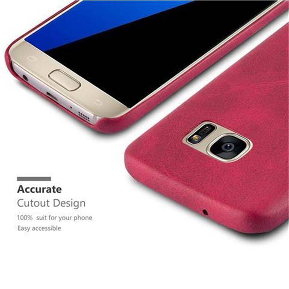 Cadorabo Schutzhülle für Samsung Galaxy S7 Hülle in Rot Hard Case Handyhülle Kunstleder Etui