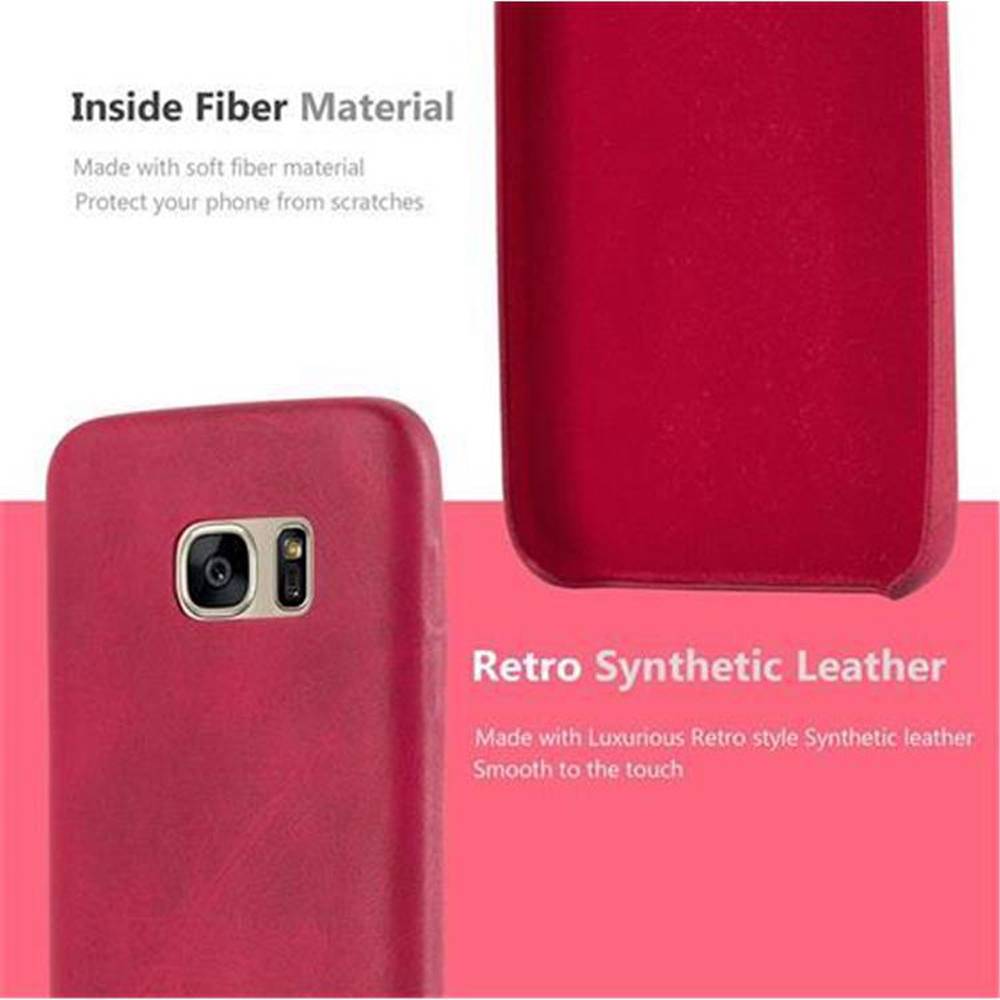Cadorabo Schutzhülle für Samsung Galaxy S7 Hülle in Rot Hard Case Handyhülle Kunstleder Etui
