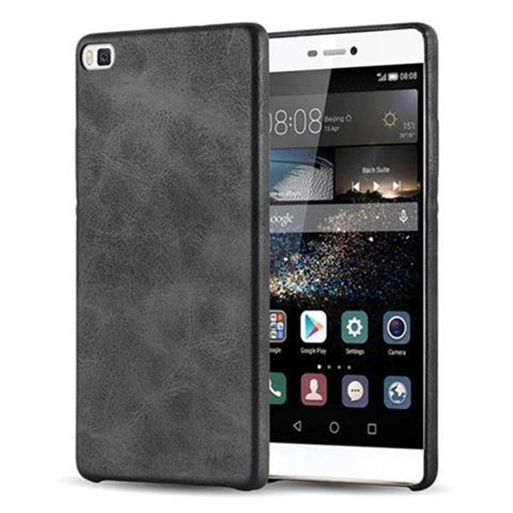 Cadorabo Schutzhülle für Huawei P8 Hülle in Schwarz Hard Case Handyhülle Kunstleder Etui