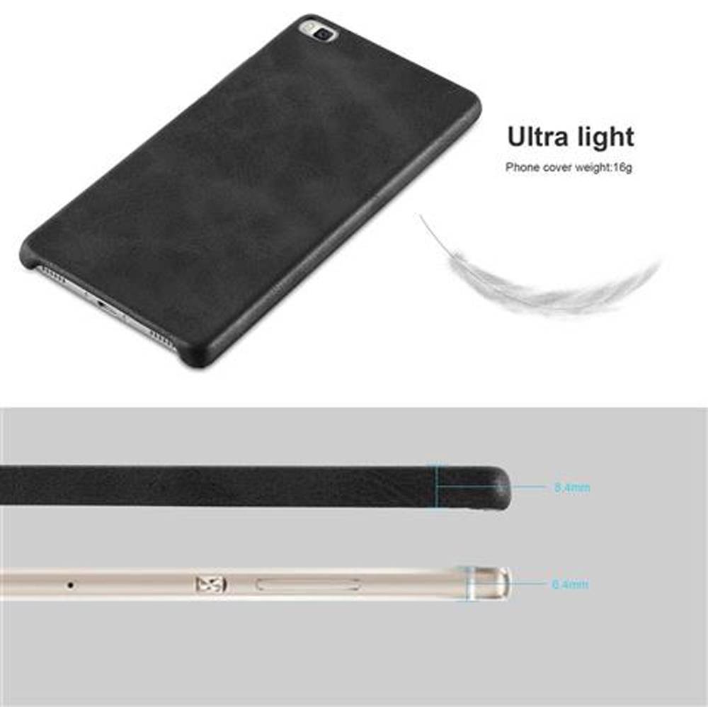 Cadorabo Schutzhülle für Huawei P8 Hülle in Schwarz Hard Case Handyhülle Kunstleder Etui