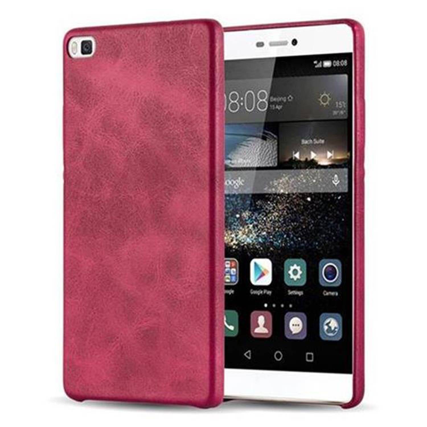 Cadorabo Schutzhülle für Huawei P8 Hülle in Rot Hard Case Handyhülle Kunstleder Etui