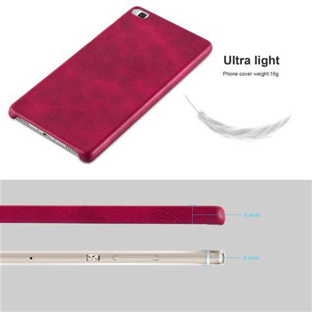 Cadorabo Schutzhülle für Huawei P8 Hülle in Rot Hard Case Handyhülle Kunstleder Etui