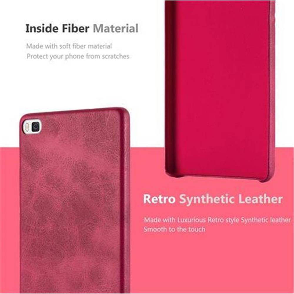 Cadorabo Schutzhülle für Huawei P8 Hülle in Rot Hard Case Handyhülle Kunstleder Etui