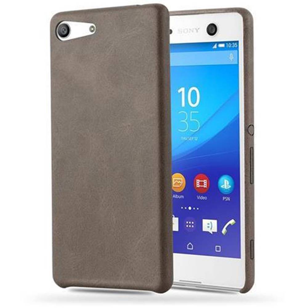 Cadorabo Schutzhülle für Sony Xperia M5 Hülle in Braun Hard Case Handyhülle Kunstleder Etui