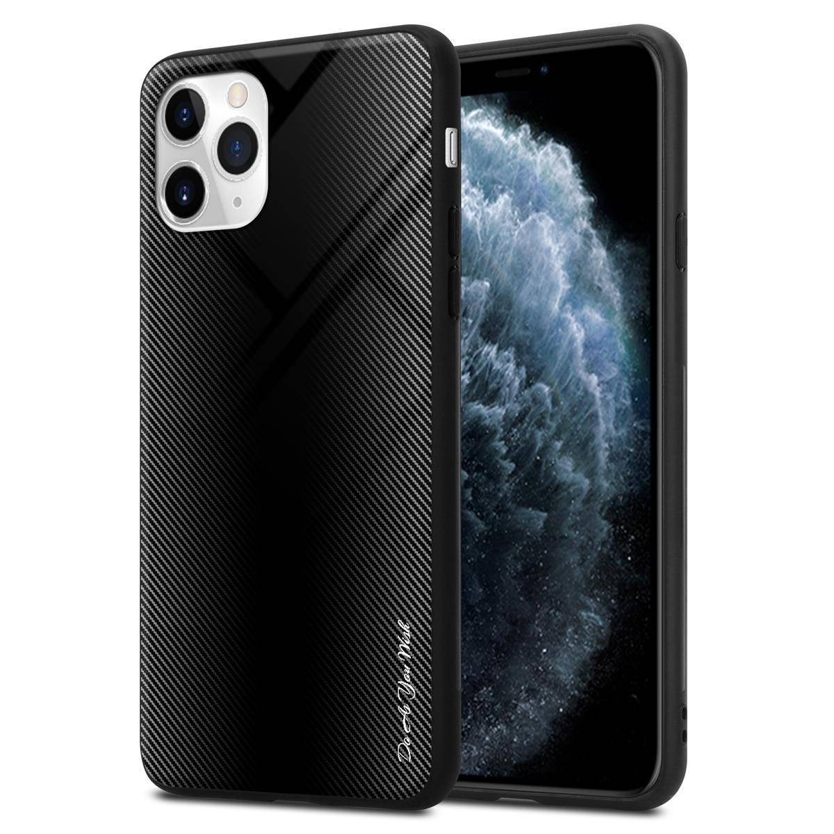 Cadorabo Hülle für Apple iPhone 11 PRO MAX Schutz Hülle in Schwarz Handyhülle TPU Etui Cover Case Tempered Glas