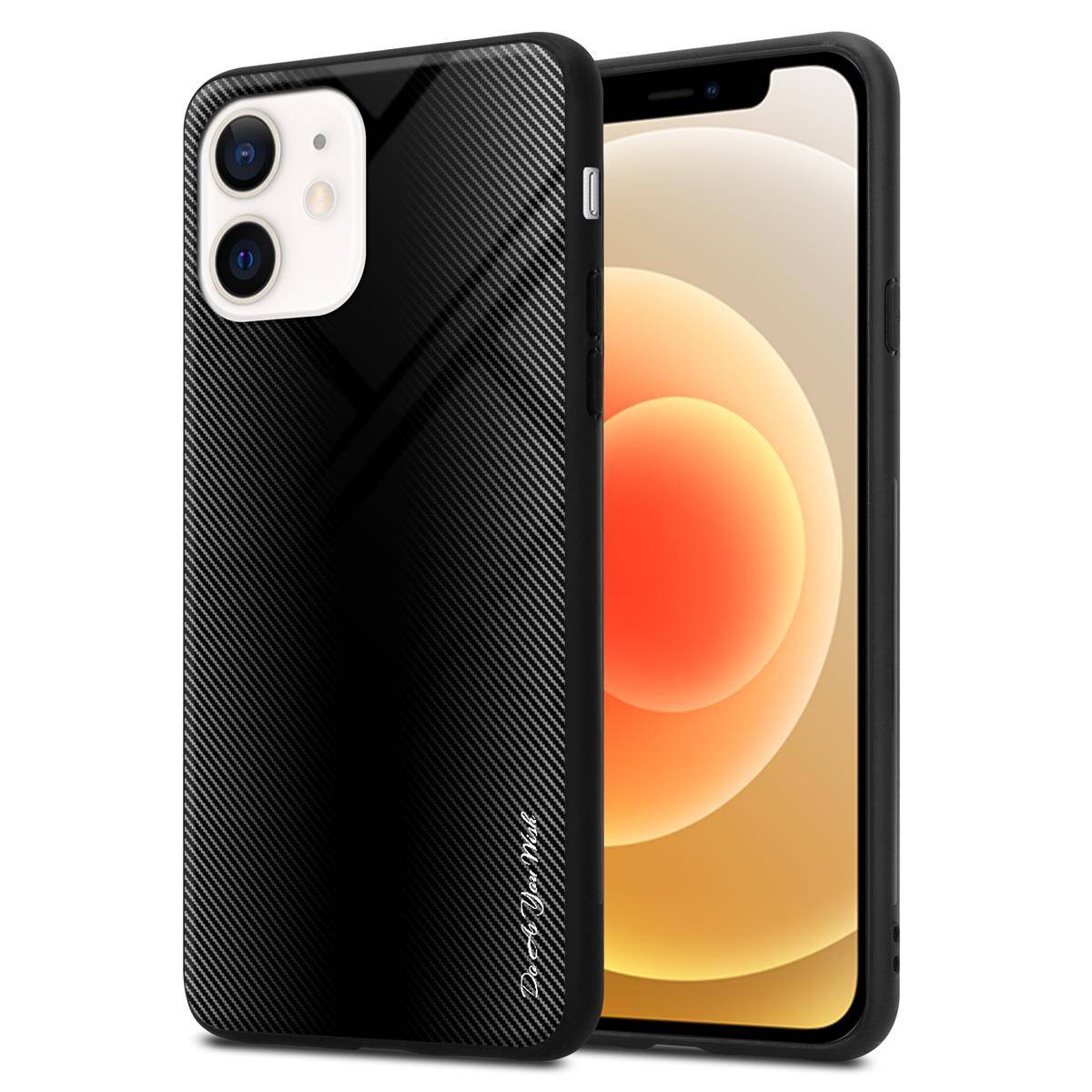 Cadorabo Hülle für Apple iPhone 12 MINI Schutz Hülle in Schwarz Handyhülle TPU Etui Cover Case Tempered Glas