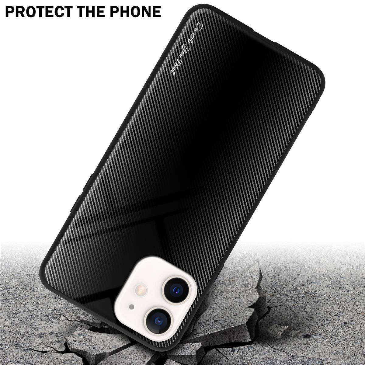 Cadorabo Hülle für Apple iPhone 12 MINI Schutz Hülle in Schwarz Handyhülle TPU Etui Cover Case Tempered Glas