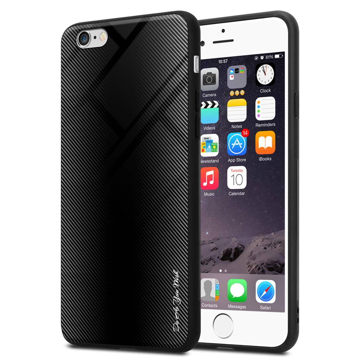 Cadorabo Hülle für Apple iPhone 6 / 6S Schutz Hülle in Schwarz Handyhülle TPU Etui Cover Case Tempered Glas