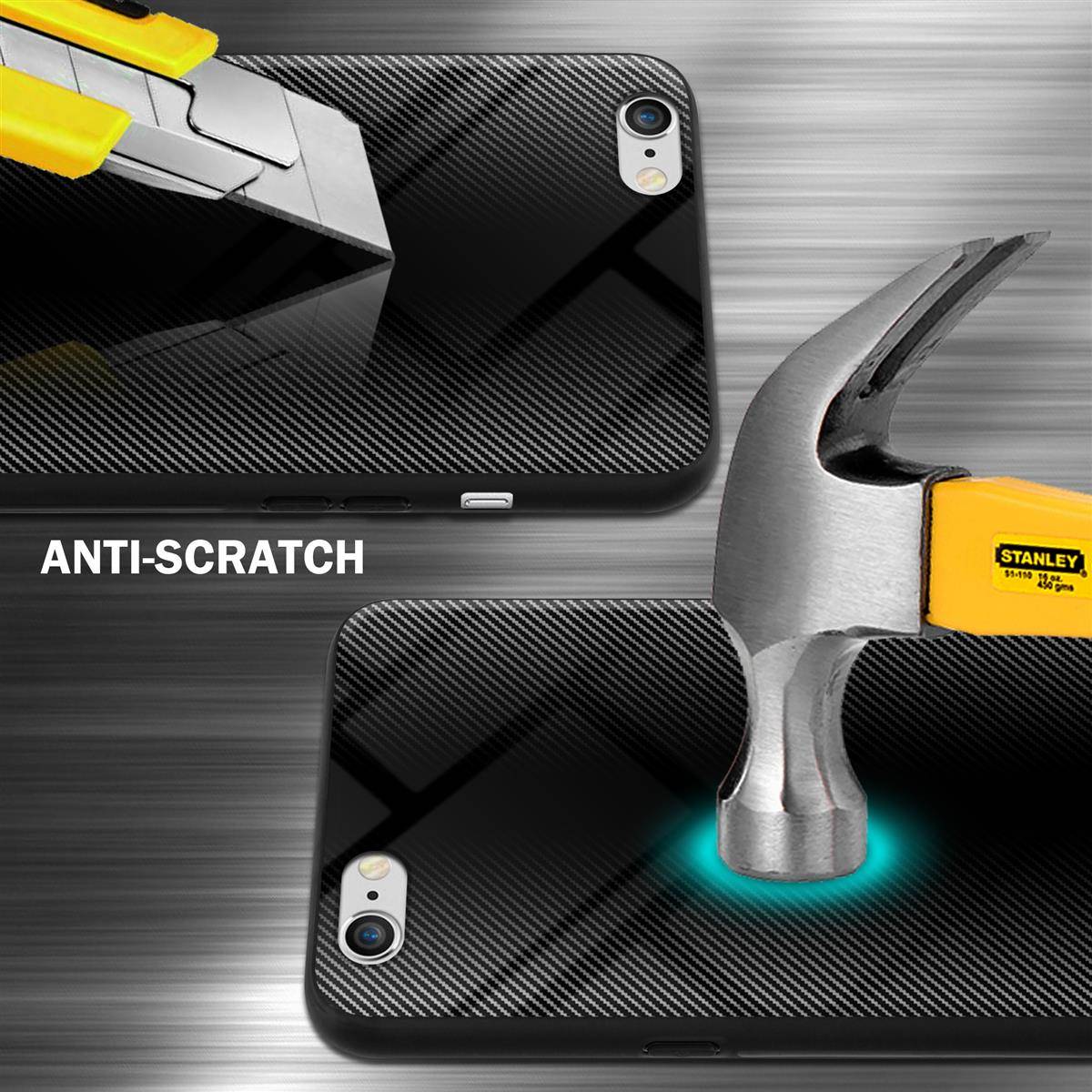 Cadorabo Hülle für Apple iPhone 6 / 6S Schutz Hülle in Schwarz Handyhülle TPU Etui Cover Case Tempered Glas