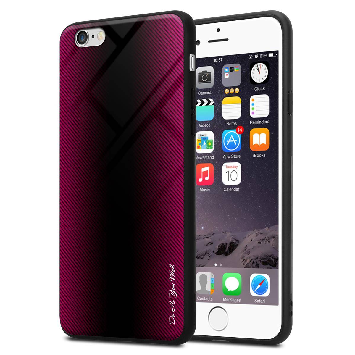 Cadorabo Hülle für Apple iPhone 6 / 6S Schutz Hülle in Pink Handyhülle TPU Etui Cover Case Tempered Glas
