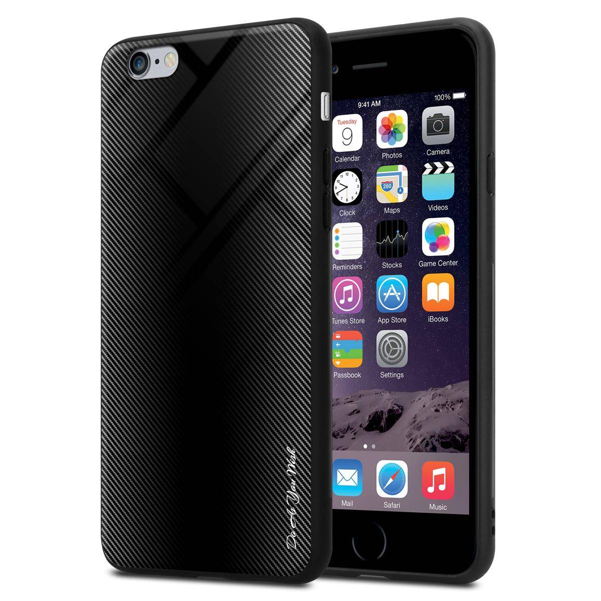 Cadorabo Hülle für Apple iPhone 6 PLUS / 6S PLUS Schutz Hülle in Schwarz Handyhülle TPU Etui Cover Case Tempered Glas