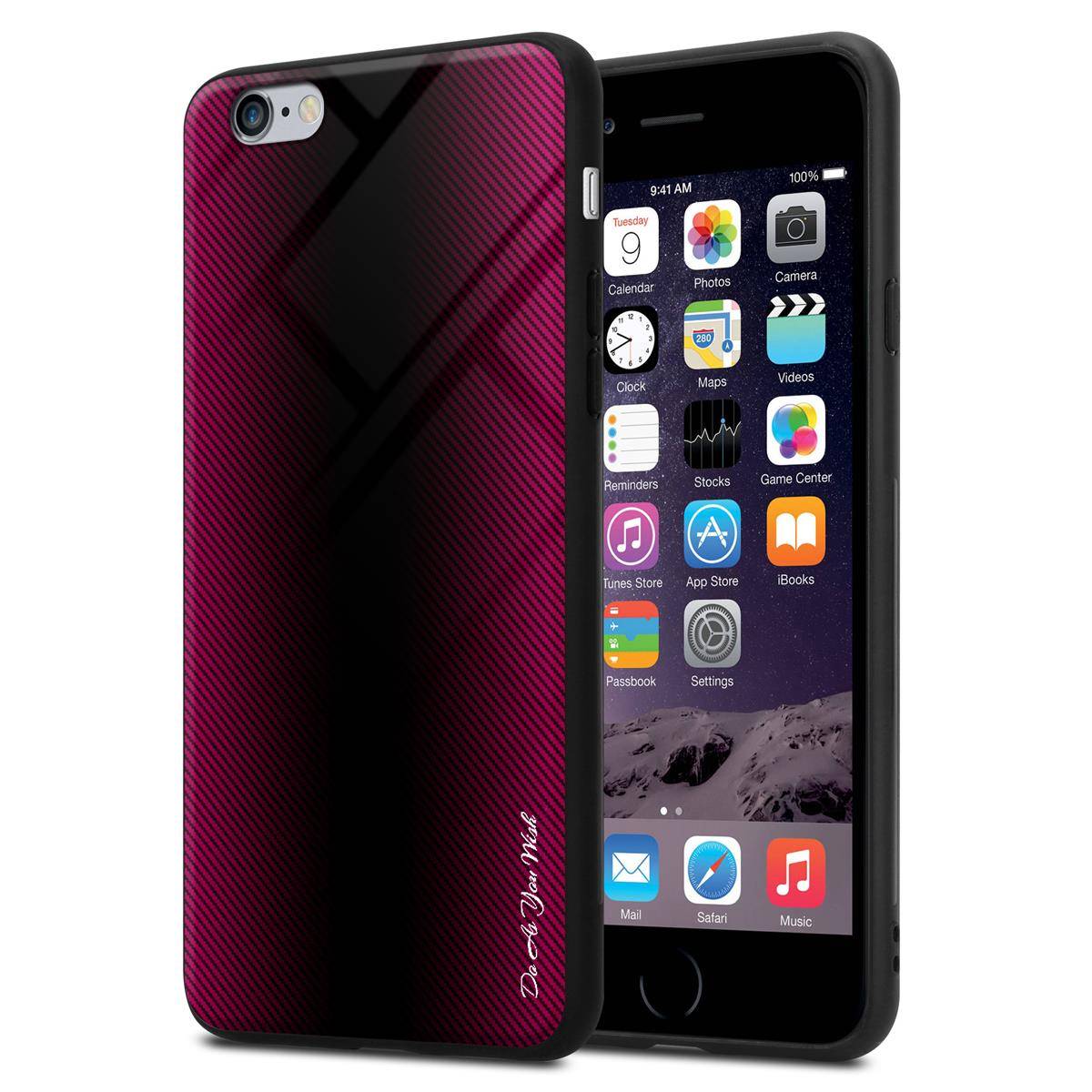 Cadorabo Hülle für Apple iPhone 6 PLUS / 6S PLUS Schutz Hülle in Pink Handyhülle TPU Etui Cover Case Tempered Glas