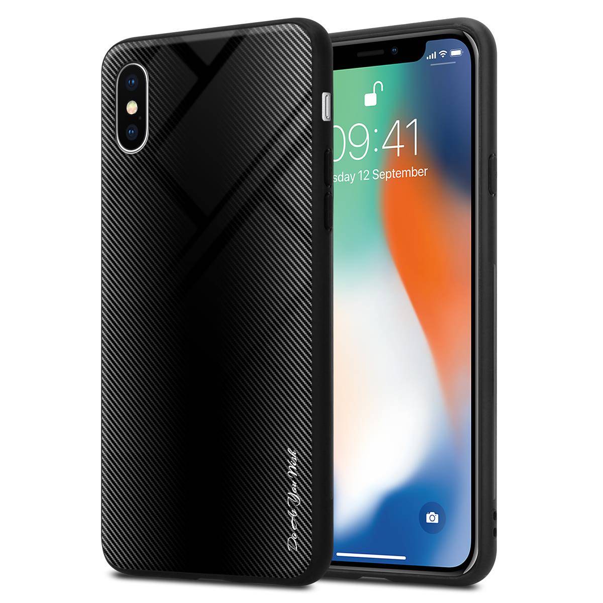Cadorabo Hülle für Apple iPhone X / XS Schutz Hülle in Schwarz Handyhülle TPU Etui Cover Case Tempered Glas