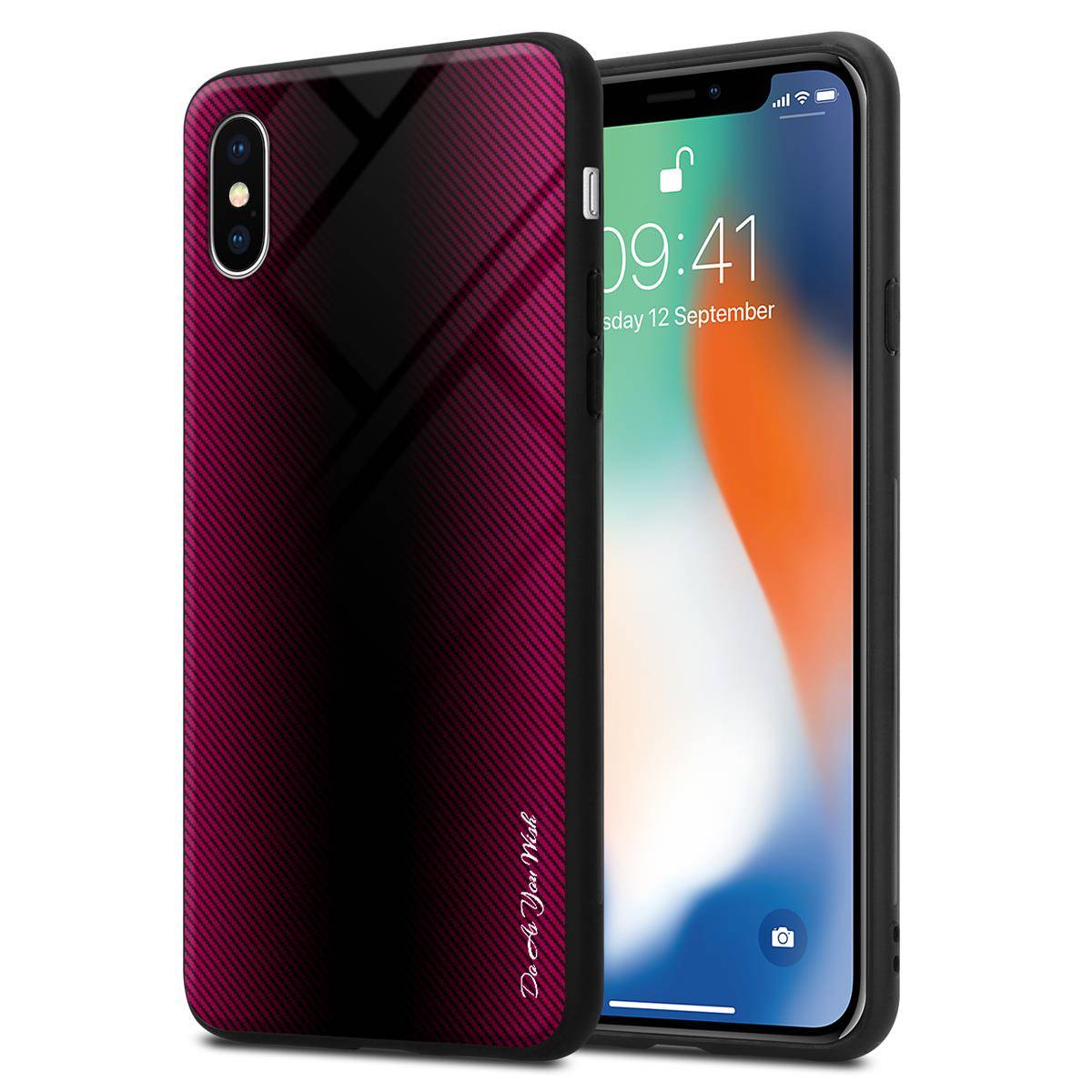 Cadorabo Hülle für Apple iPhone X / XS Schutz Hülle in Pink Handyhülle TPU Etui Cover Case Tempered Glas