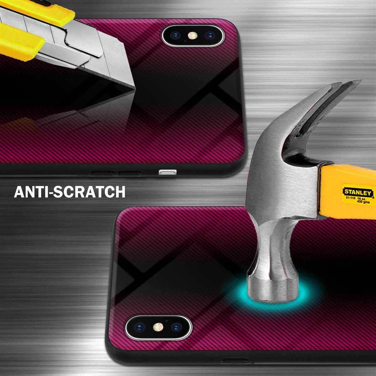 Cadorabo Hülle für Apple iPhone X / XS Schutz Hülle in Pink Handyhülle TPU Etui Cover Case Tempered Glas