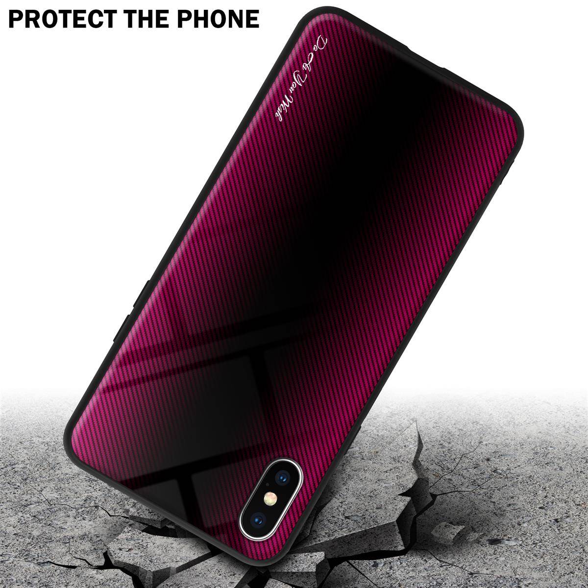 Cadorabo Hülle für Apple iPhone X / XS Schutz Hülle in Pink Handyhülle TPU Etui Cover Case Tempered Glas