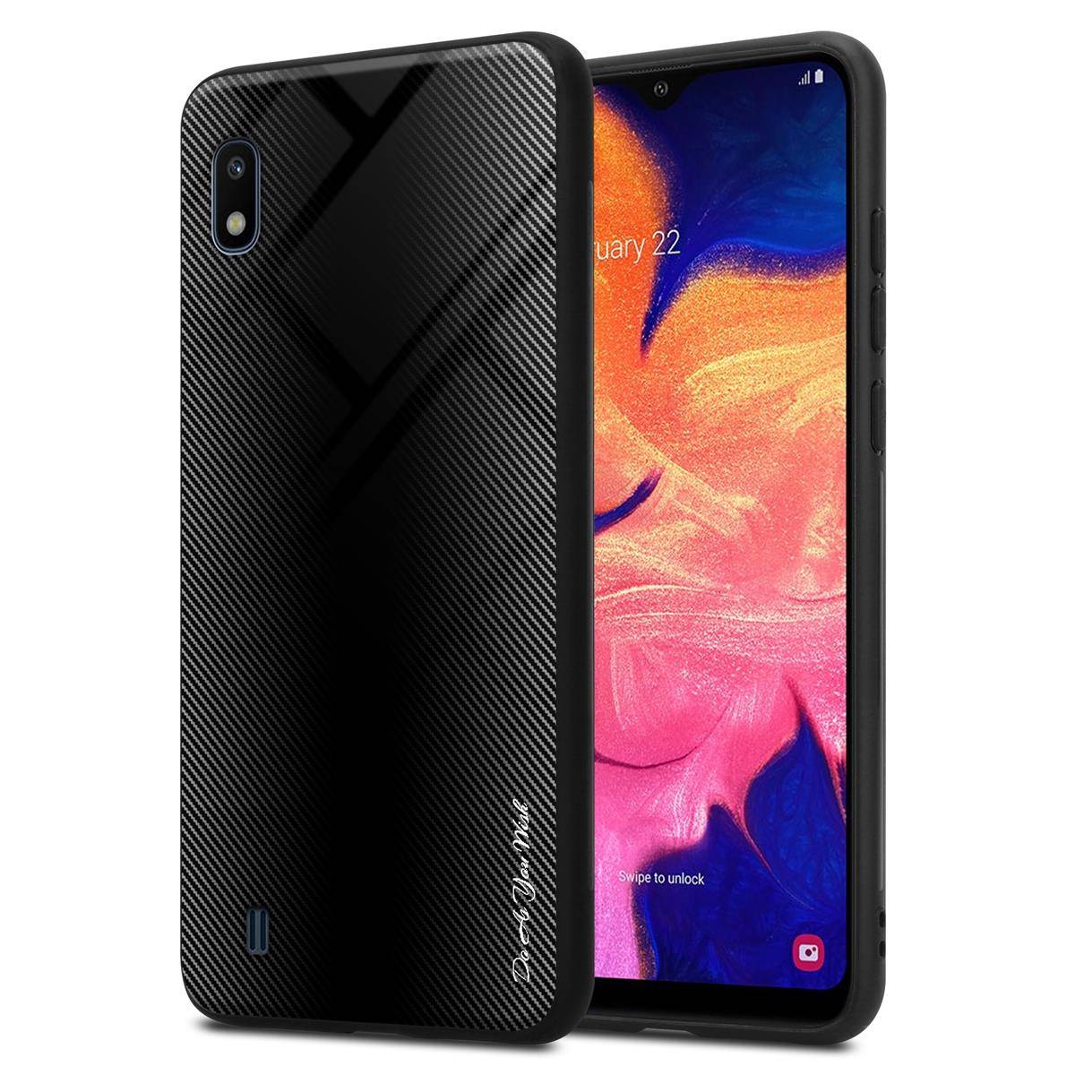 Cadorabo Hülle für Samsung Galaxy A10 / M10 Schutz Hülle in Schwarz Handyhülle TPU Etui Cover Case Tempered Glas
