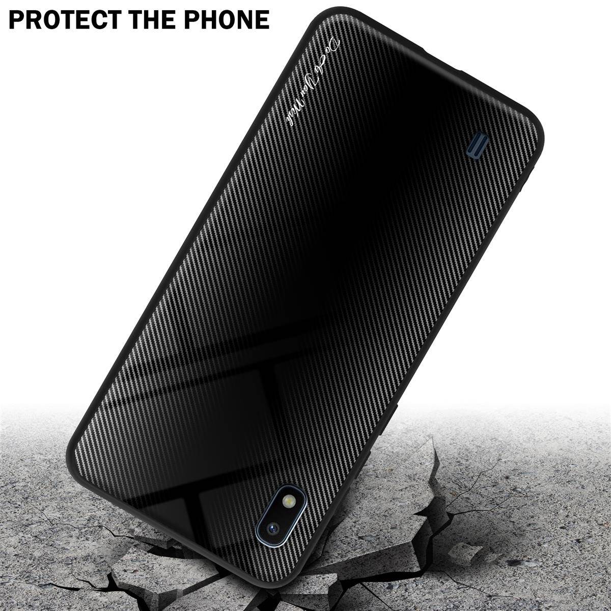 Cadorabo Hülle für Samsung Galaxy A10 / M10 Schutz Hülle in Schwarz Handyhülle TPU Etui Cover Case Tempered Glas