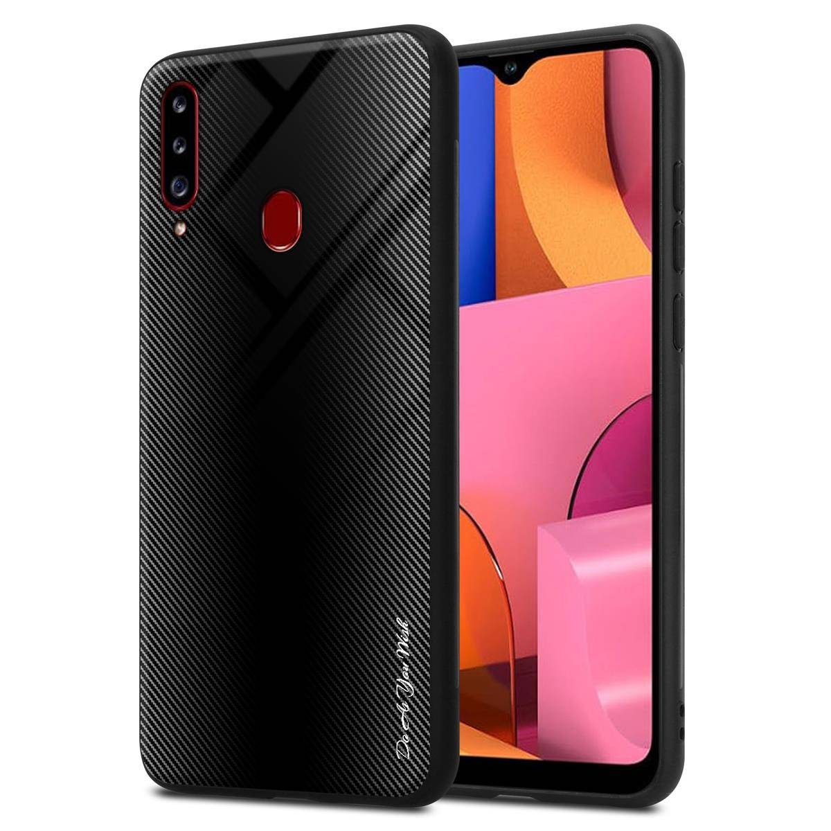 Cadorabo Hülle für Samsung Galaxy A20s Schutz Hülle in Schwarz Handyhülle TPU Etui Cover Case Tempered Glas