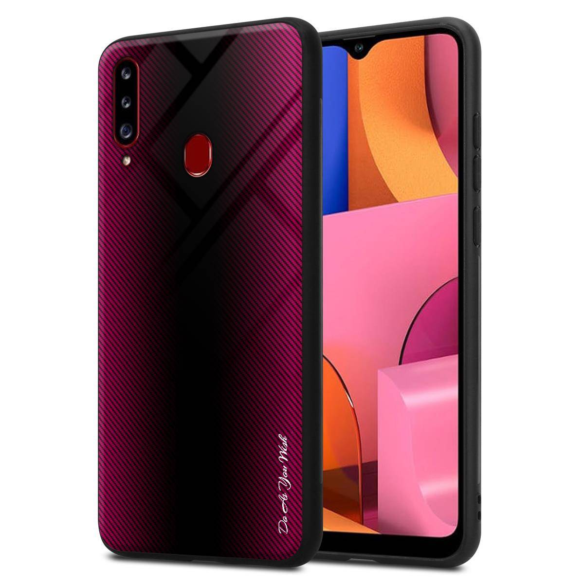 Cadorabo Hülle für Samsung Galaxy A20s Schutz Hülle in Pink Handyhülle TPU Etui Cover Case Tempered Glas