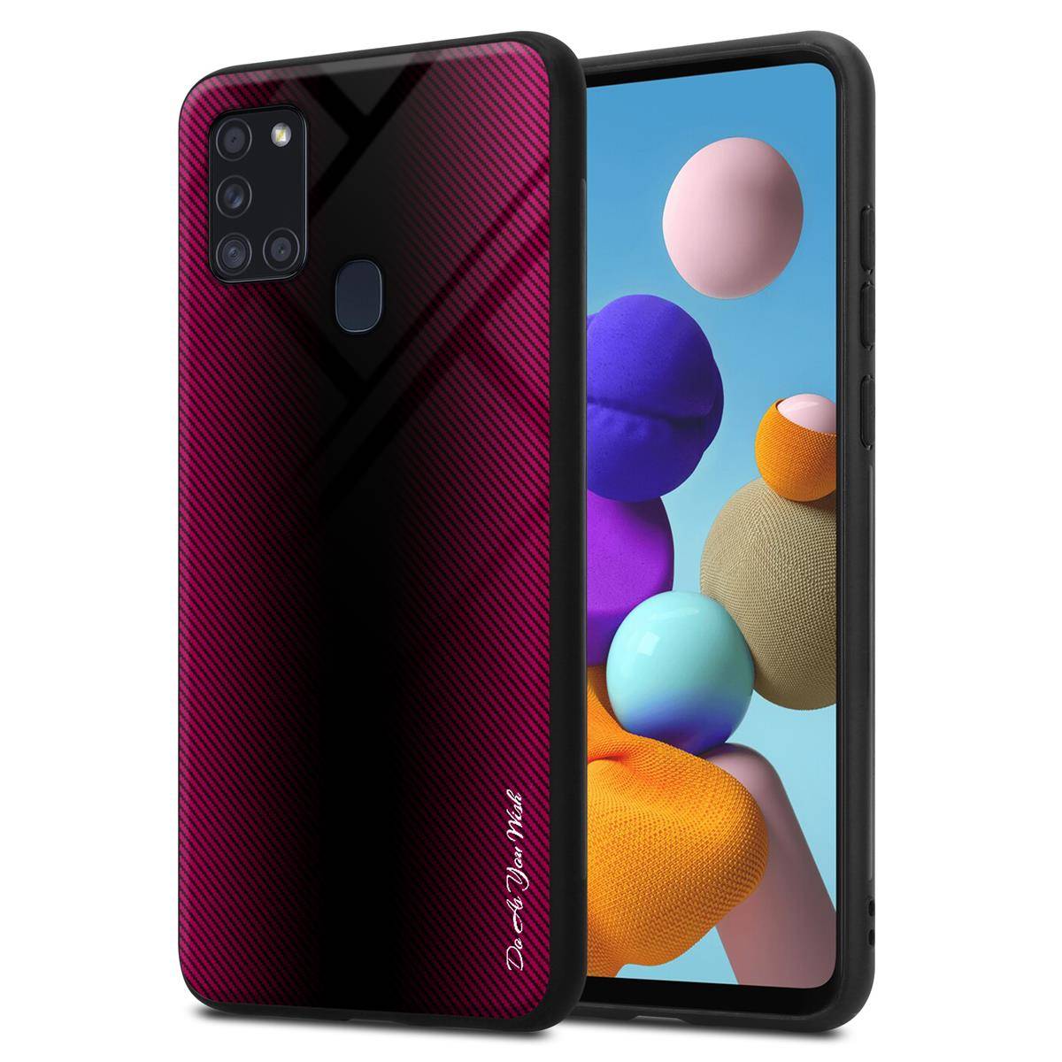 Cadorabo Hülle für Samsung Galaxy A21s Schutz Hülle in Pink Handyhülle TPU Etui Cover Case Tempered Glas