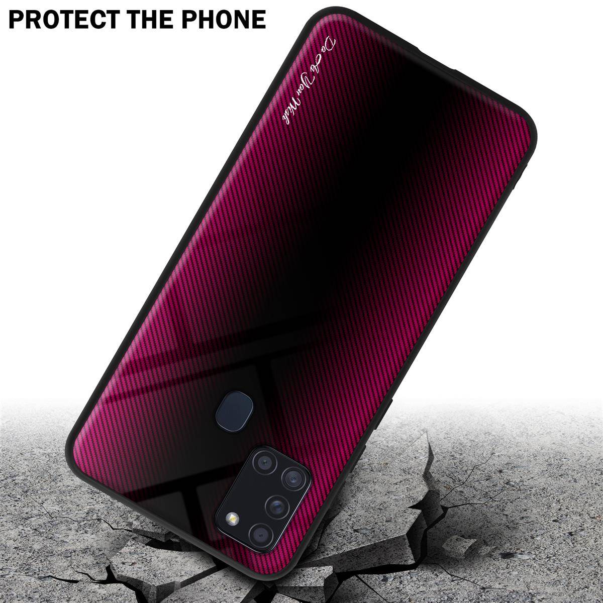 Cadorabo Hülle für Samsung Galaxy A21s Schutz Hülle in Pink Handyhülle TPU Etui Cover Case Tempered Glas