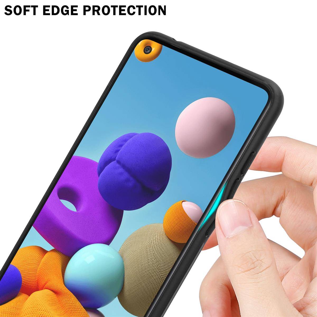 Cadorabo Hülle für Samsung Galaxy A21s Schutz Hülle in Lila Handyhülle TPU Etui Cover Case Tempered Glas