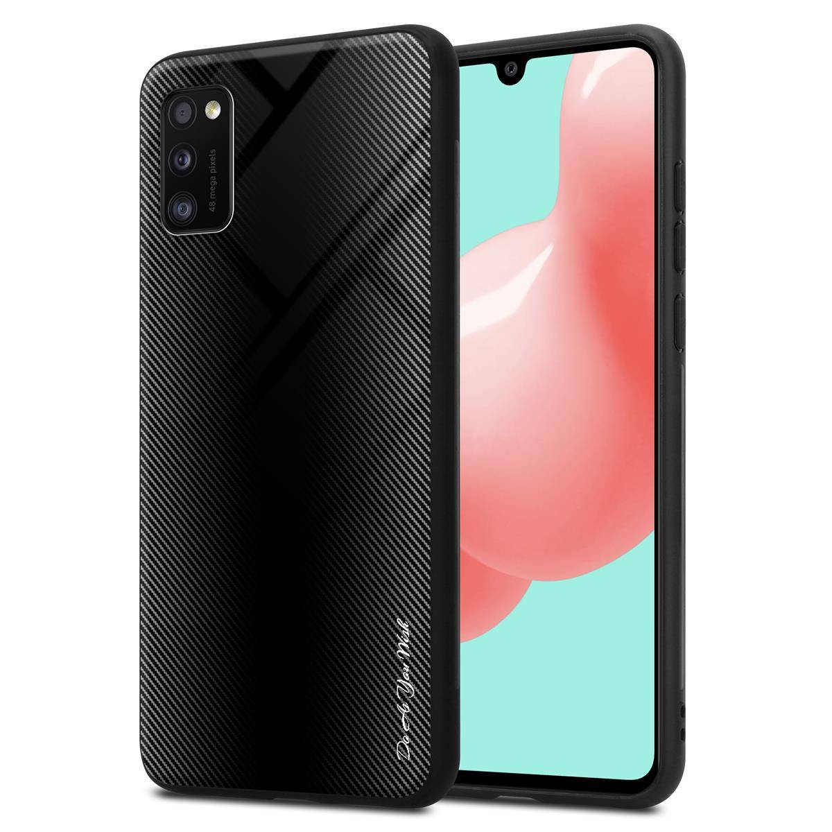 Cadorabo Hülle für Samsung Galaxy A41 Schutz Hülle in Schwarz Handyhülle TPU Etui Cover Case Tempered Glas